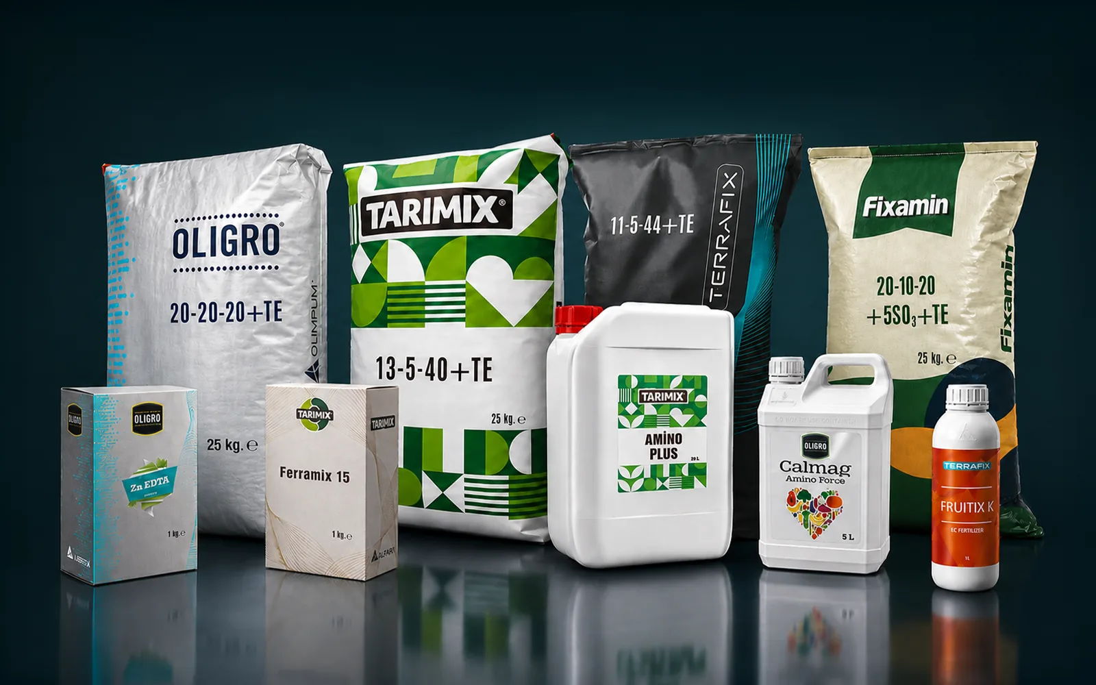 Olimpum product range: Oligro, Tarimix, Terrafix and Fixamin
